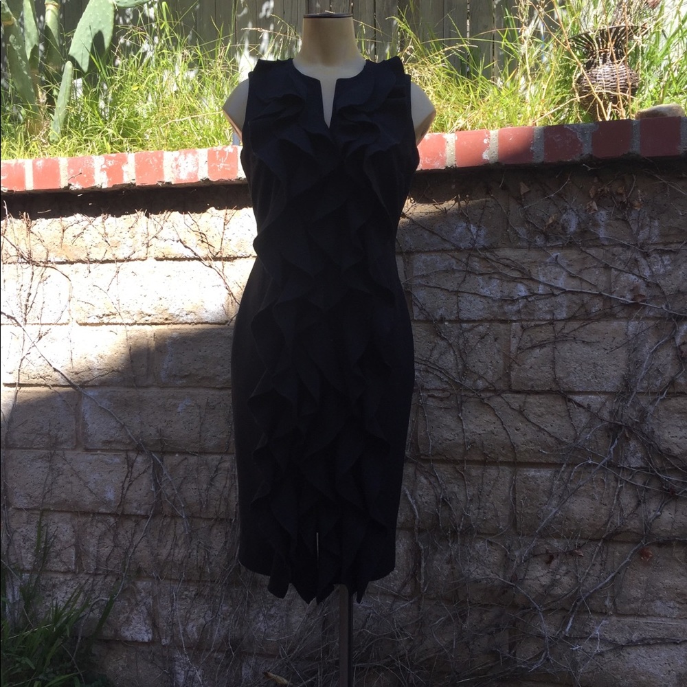 Size 2 Calvin Klein ruffle front black dress